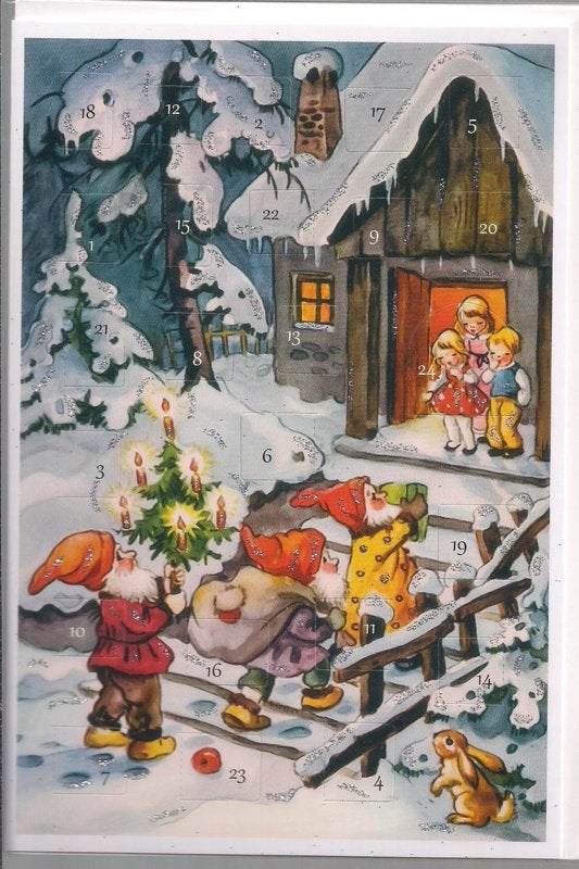 Adventskalender Kaart: Dwergjes bezorgen cadeautjes - 12489, Ophalen of Verzenden, Nieuw