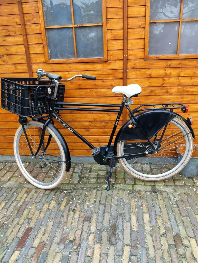 Opafiets Transportfiets Zwart 28 inch met Krat, 53 tot 57 cm, Ophalen, Gebruikt, Overige merken