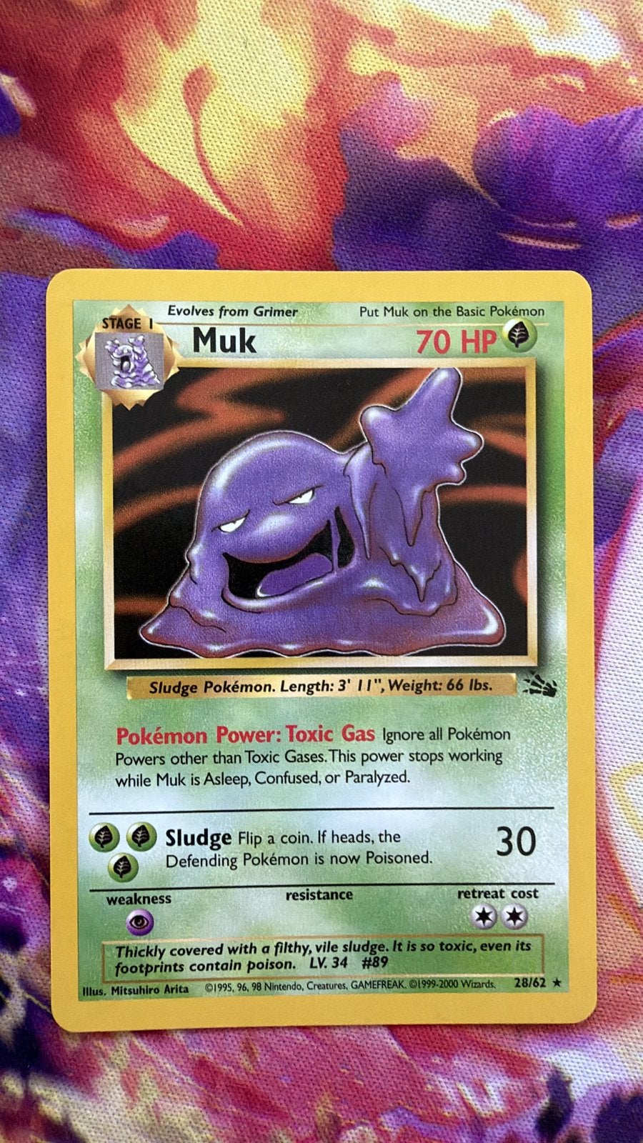 Pokémon Kaart: Muk (Fossil Set) 28/62- Zeldzaam!, Ophalen of Verzenden, Zo goed als nieuw, Losse kaart