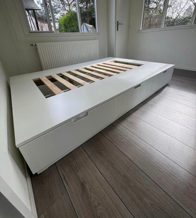 Ikea Nordli bed 140x200, Huis en Inrichting, Slaapkamer | Bedden, Zo goed als nieuw, Tweepersoons, 140 cm, Hout, Wit, Ophalen