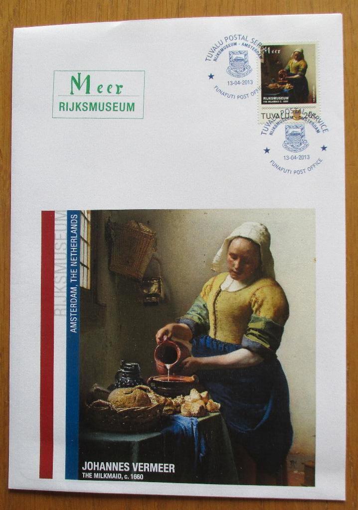 Johannes Vermeer, kunstwerk Het melkmeisje, FDC, Verzenden, Gestempeld, Overige thema's