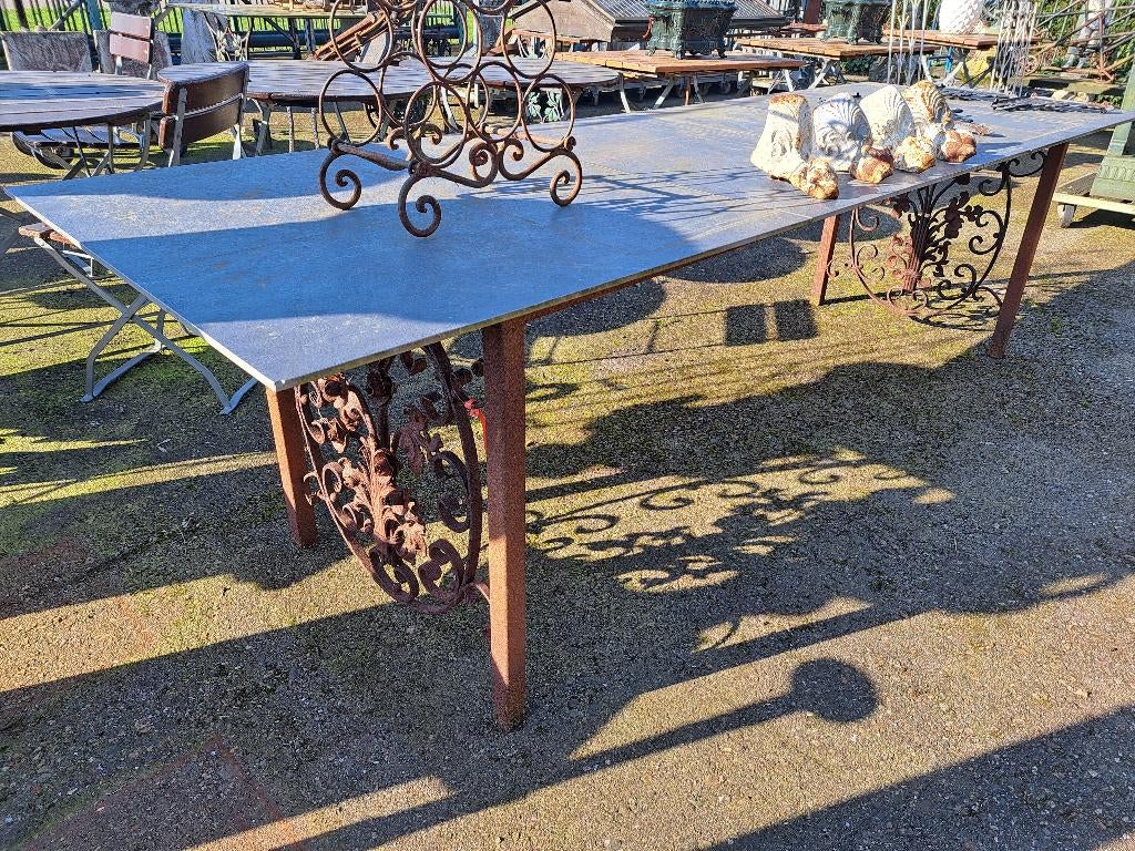 Smeedijzeren tuintafel met of zonder blad antiek Frans model, Ophalen