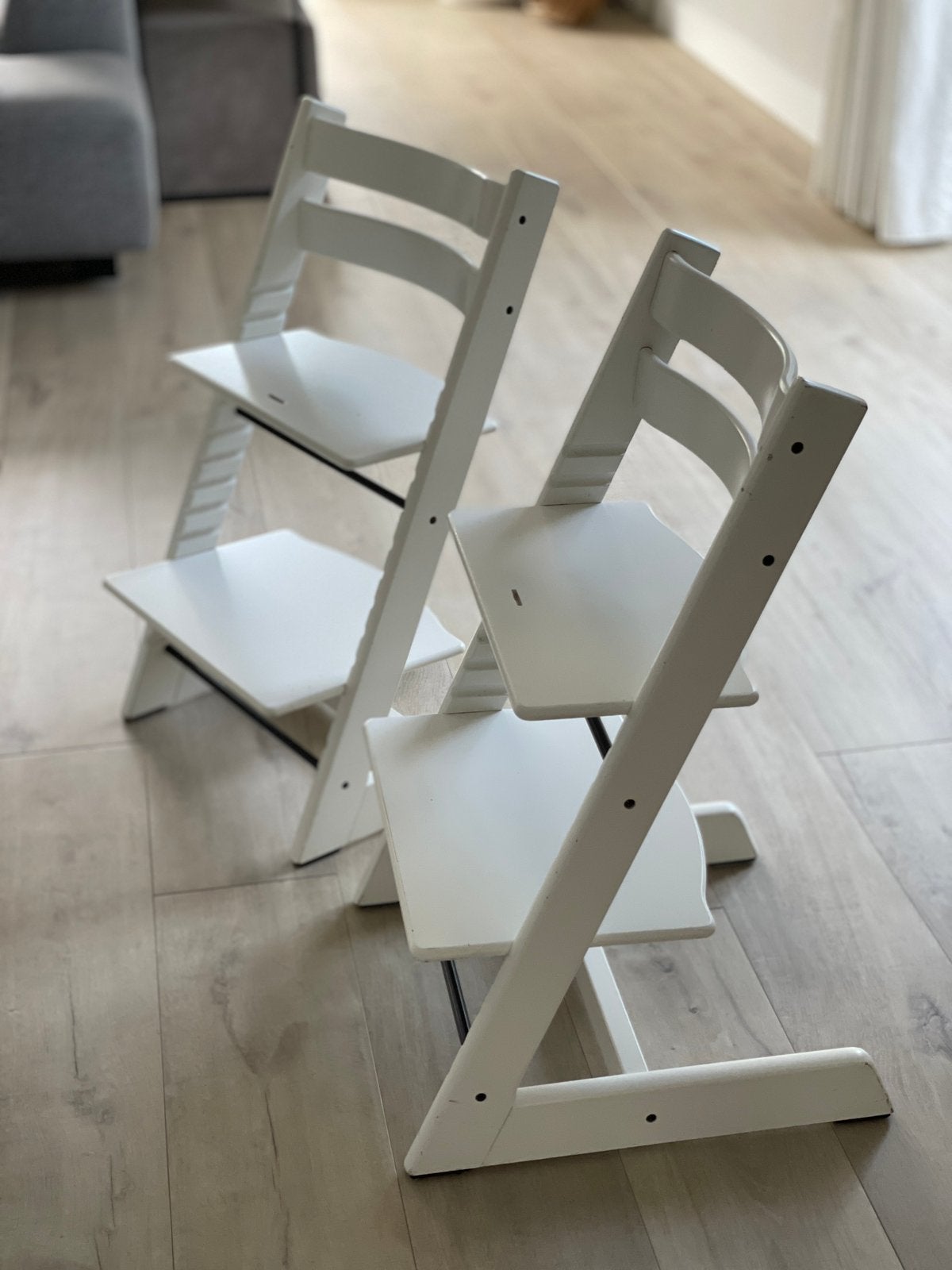 2x Stokke Tripp Trapp kinderstoel wit – samen of apart, Ophalen, Gebruikt, Meegroeistoel, Aanschuifbaar