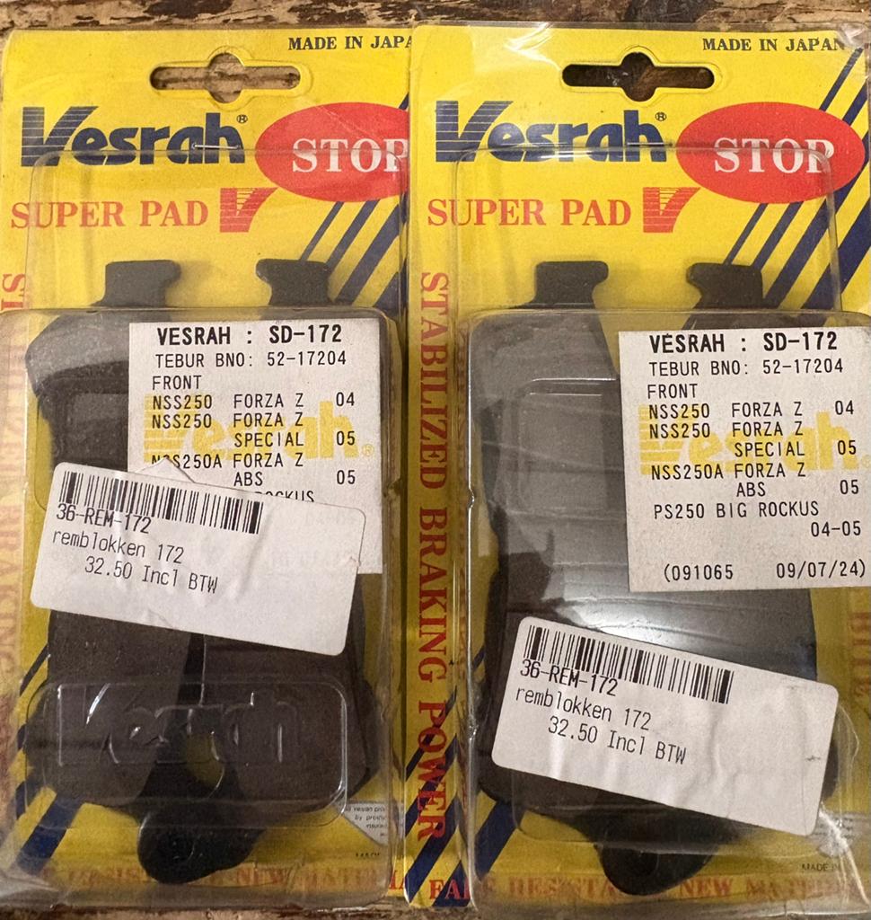 Nieuwe Vesrah SD-172 Motor Remblokken Honda Forza Z, Ophalen of Verzenden, Nieuw