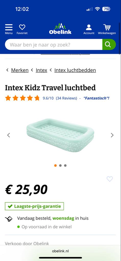 Intex Kidz Travel luchtbed - Ideaal voor peuters, Ophalen, Zo goed als nieuw, 1-persoons