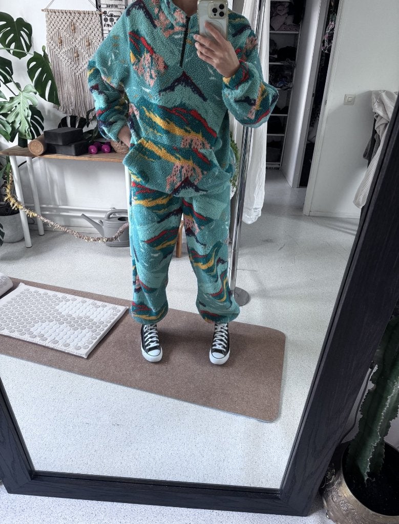 Fleece huispak L, bergprint, ongedragen, jaren 80 vibes, Kleding | Heren, Maat 48/50 (M), Nieuw, Ophalen of Verzenden, Groen