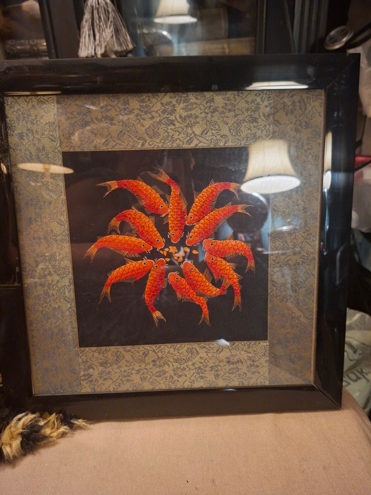 Ingelijste Japanse Koi Karpers Schilderij, Ophalen of Verzenden