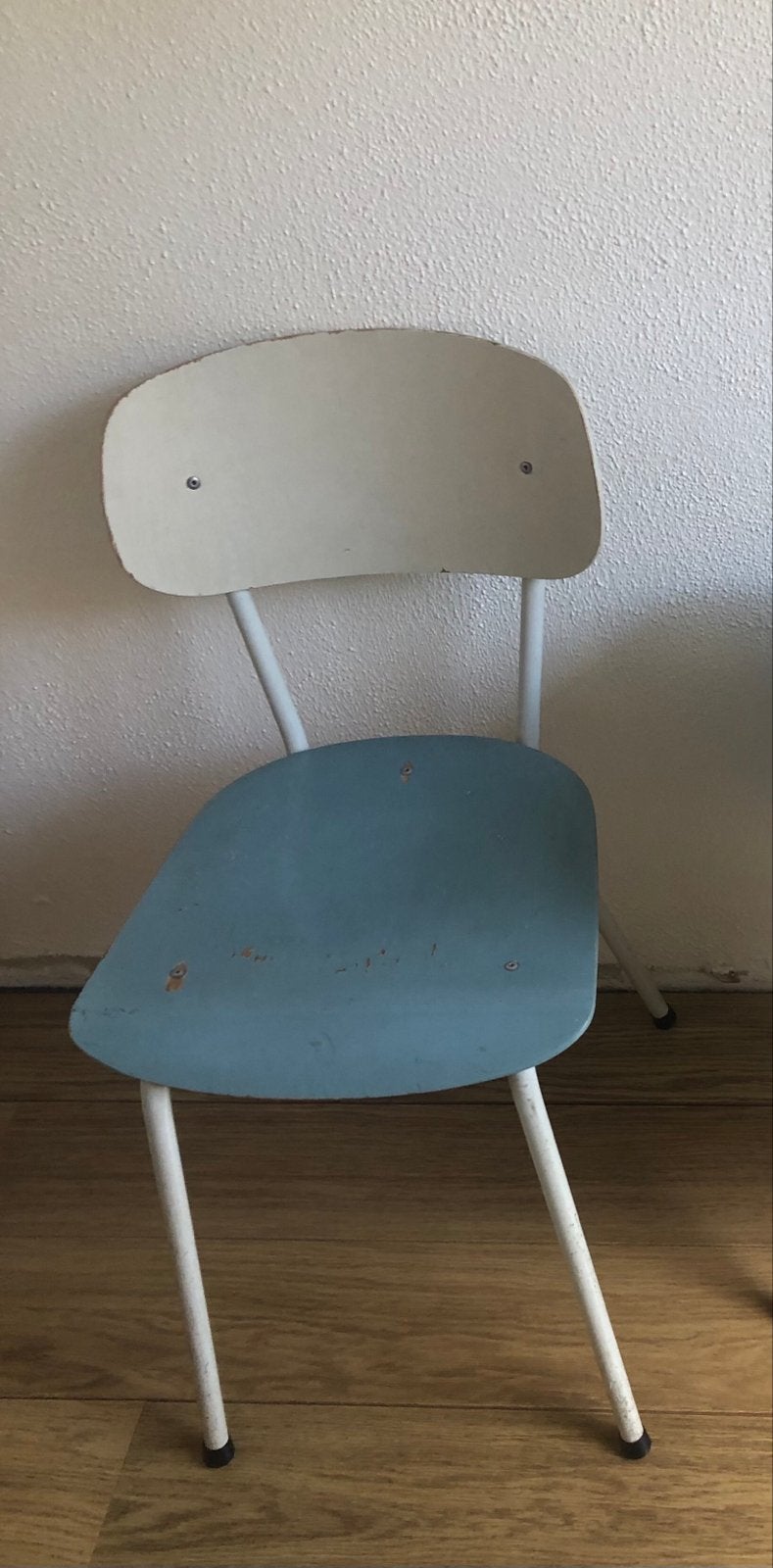 Vintage stoel, blauw en crème/wit, 37x37x75 cm, Antiek en Kunst, Antiek | Meubels | Stoelen en Banken, Ophalen