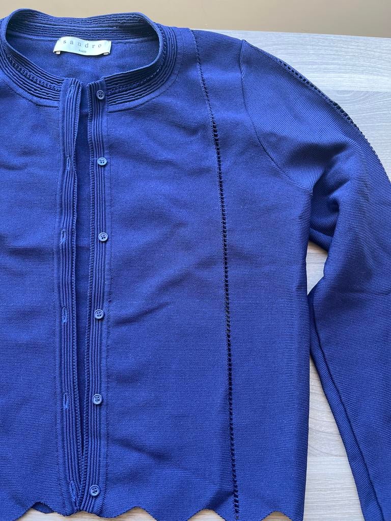 Sandro Paris Donkerblauwe Cardigan Maat 3 (M), Kleding | Dames, Ophalen of Verzenden, Zo goed als nieuw, Maat 38/40 (M), Blauw