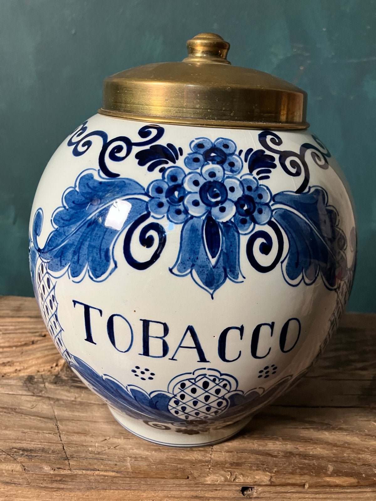 Delfts Blauwe Tabakspot met Messing Deksel, Antiek en Kunst, Ophalen of Verzenden
