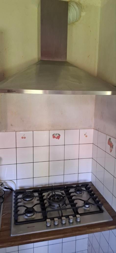 Bauknecht RVS 5 pits Gaskookplaat en Afzuigkap 90cm, Witgoed en Apparatuur, Kookplaten, Ophalen, Gebruikt, Inbouw, Gas