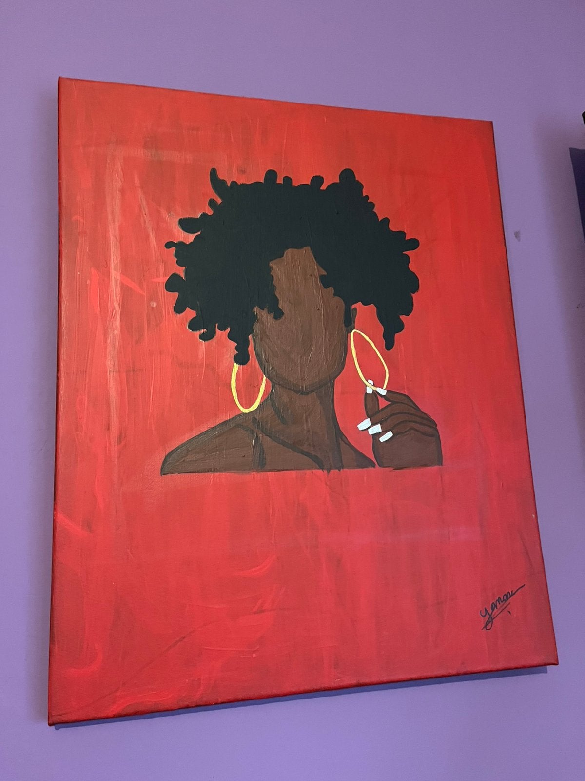 Origineel handgeschilderd schilderij – vrouw met afro, Antiek en Kunst, Ophalen