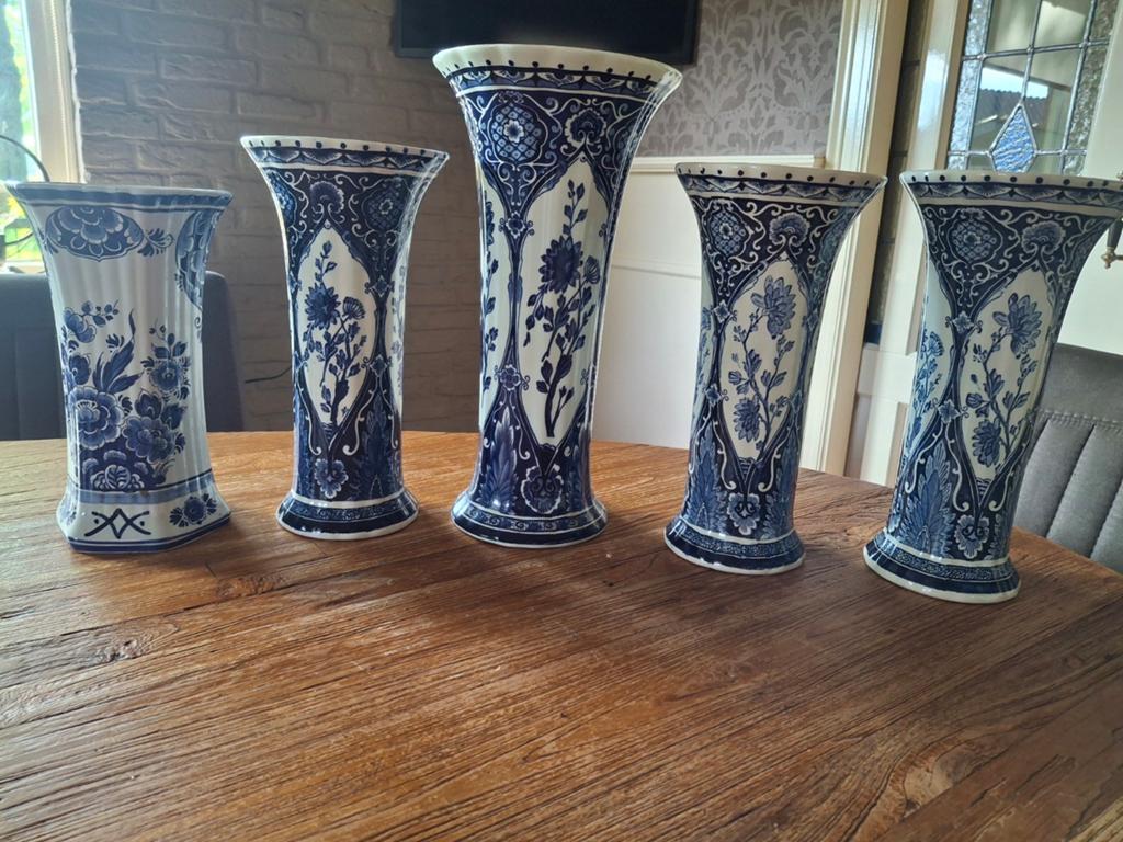 Set van 5 Delfts Blauwe Vazen, Antiek en Kunst, Ophalen
