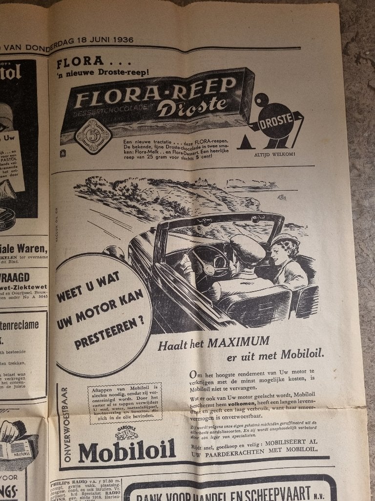 Advertentie Mobiloil (1936), Ophalen of Verzenden, 1920 tot 1940, Knipsel(s)