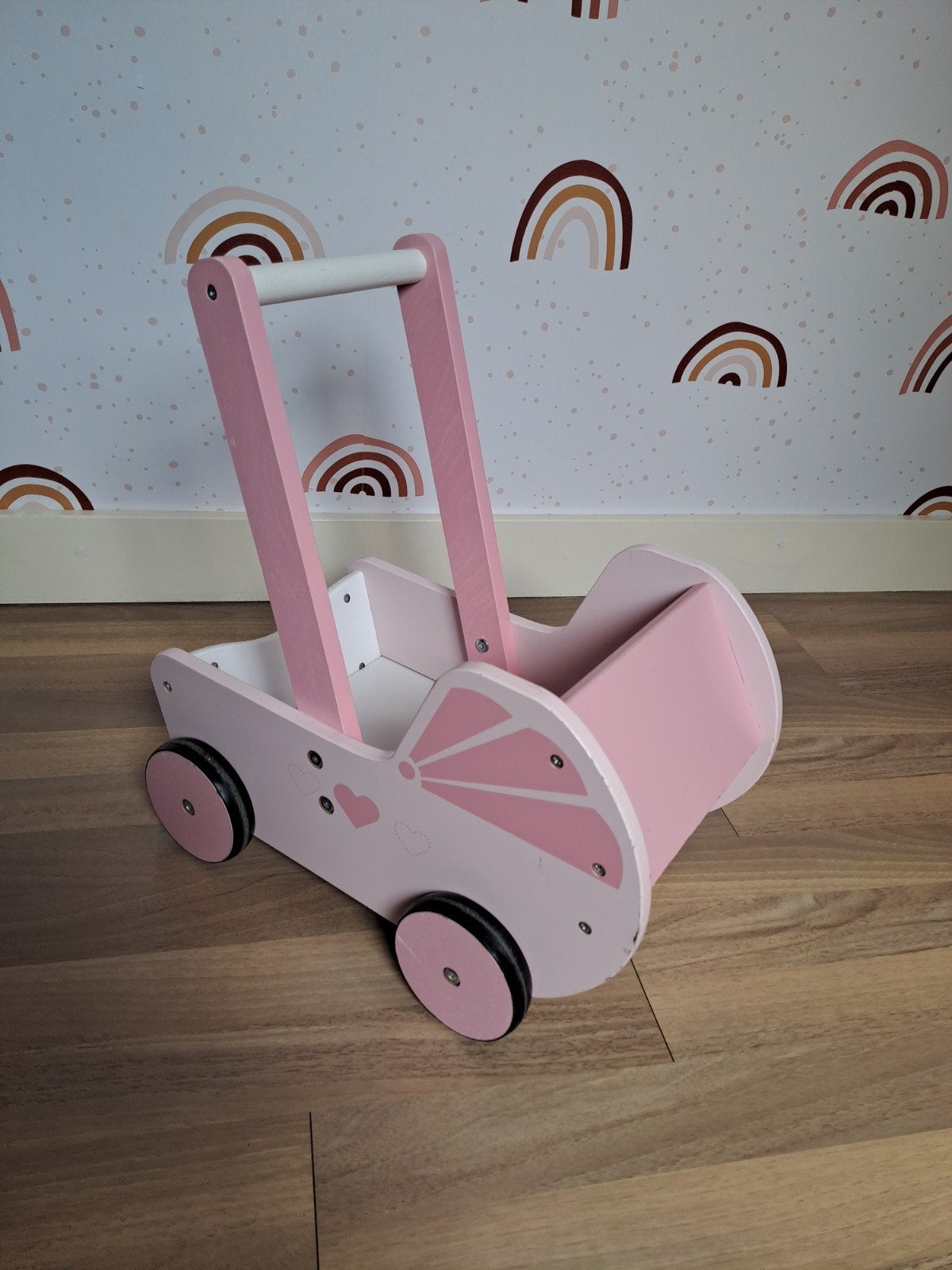 Houten poppenwagen, Kinderen en Baby's, Speelgoed | Houten speelgoed, Ophalen, Gebruikt, Duw- of Trekspeelgoed