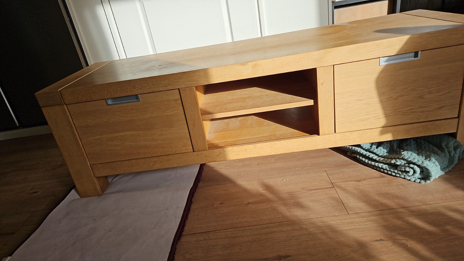 Blank Eiken TV Kast - 150 cm lengte, Ophalen, Gebruikt, 100 tot 150 cm, Eikenhout