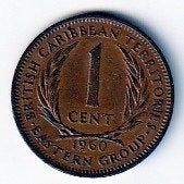 1  cent  1960  East Carribian Territoris. km. 2 ( 0,50 ), Ophalen of Verzenden, Noord-Amerika, Losse munt