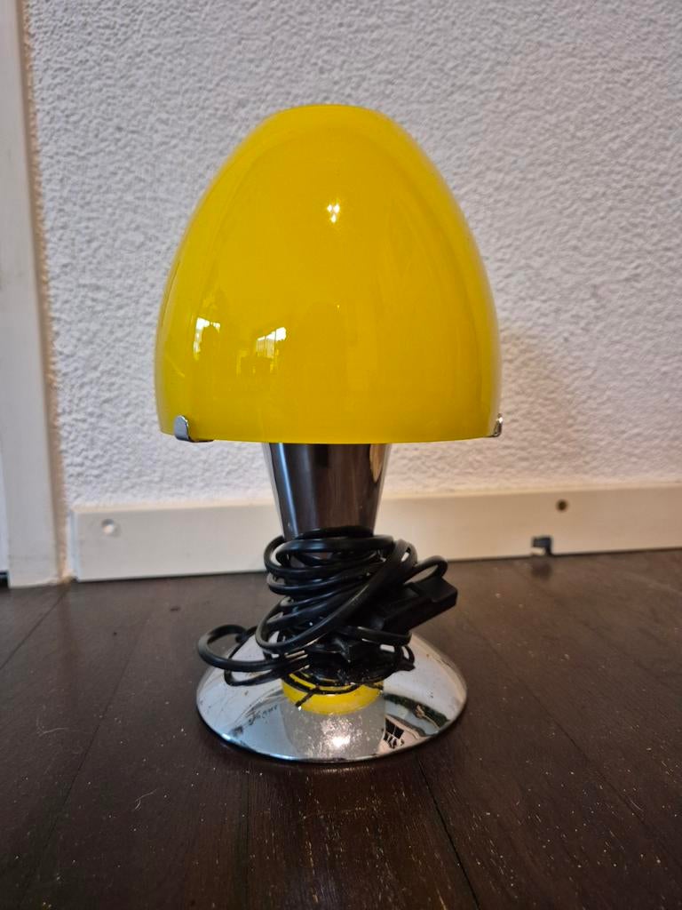 Vintage Gele Tafellamp ikea - Mushroom Design, Gebruikt, Ophalen of Verzenden, Glas, Vintage, Retro, Mushroom