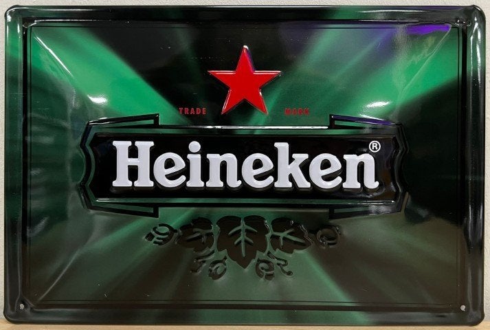 Heineken logo groen relief reclamebord van metaal wandbord, Ophalen of Verzenden, Nieuw, Reclamebord, Plaat of Schild, Overige merken