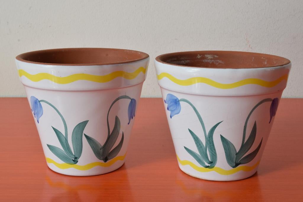 Set van 2 retro vintage Italy bloempotten - Funky tulpdecor, Antiek en Kunst, Ophalen of Verzenden
