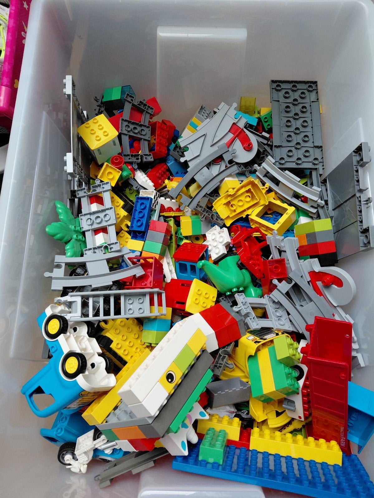 Grote doos vol LEGO Duplo: brandweer, treinen, dieren & meer, Gebruikt, Ophalen of Verzenden, Duplo, Inclusief minifiguren