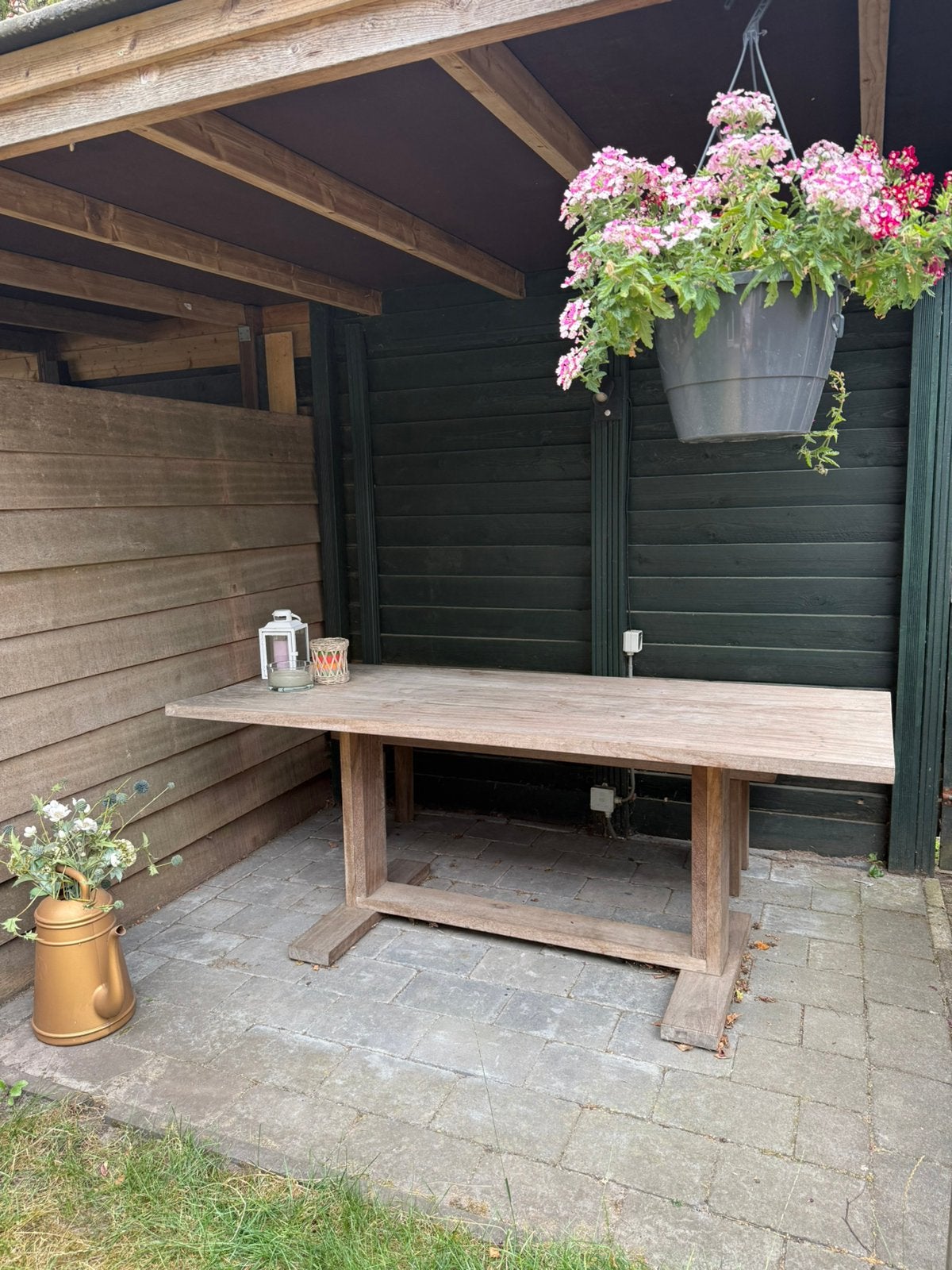 Teakhouten tuintafel met bank, Ophalen, Gebruikt, Rechthoekig, Teakhout