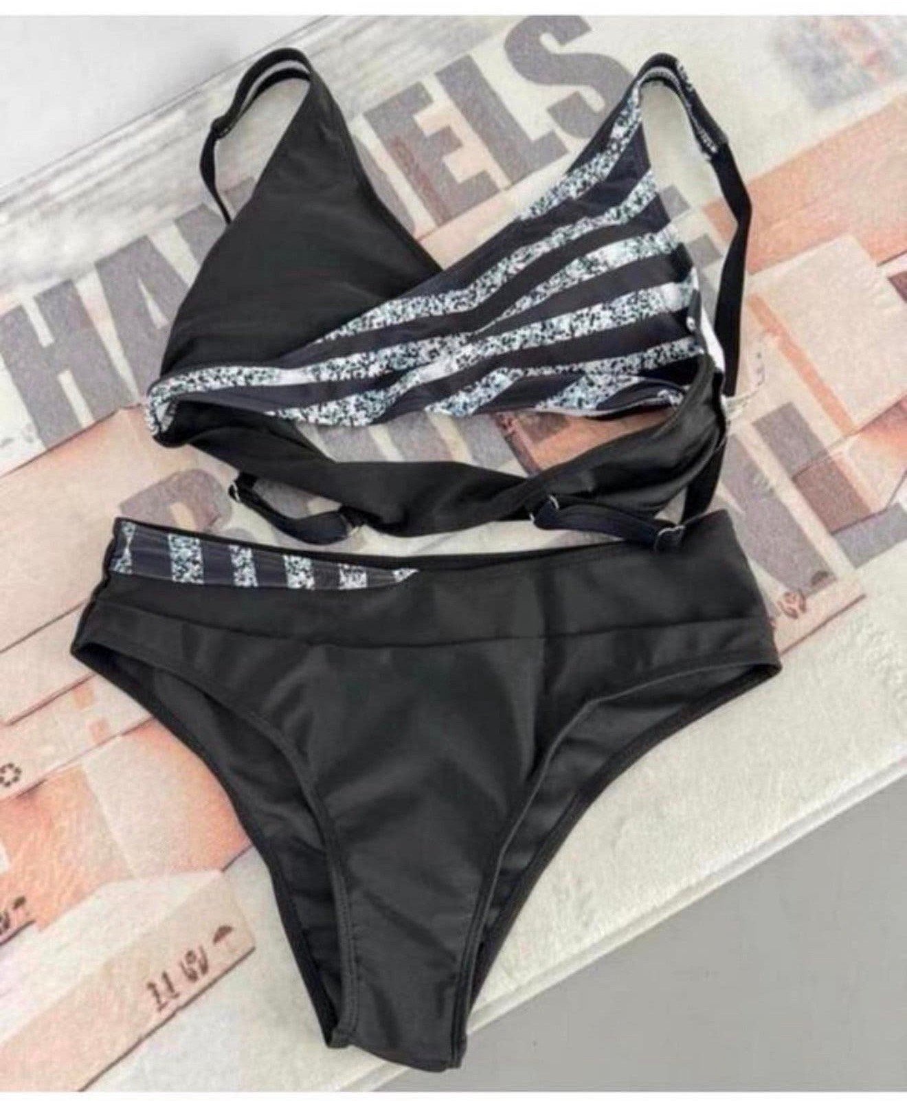 dames bikini-set tweedelig badpak badmode maat M gestreept, P, Zwart, P, P