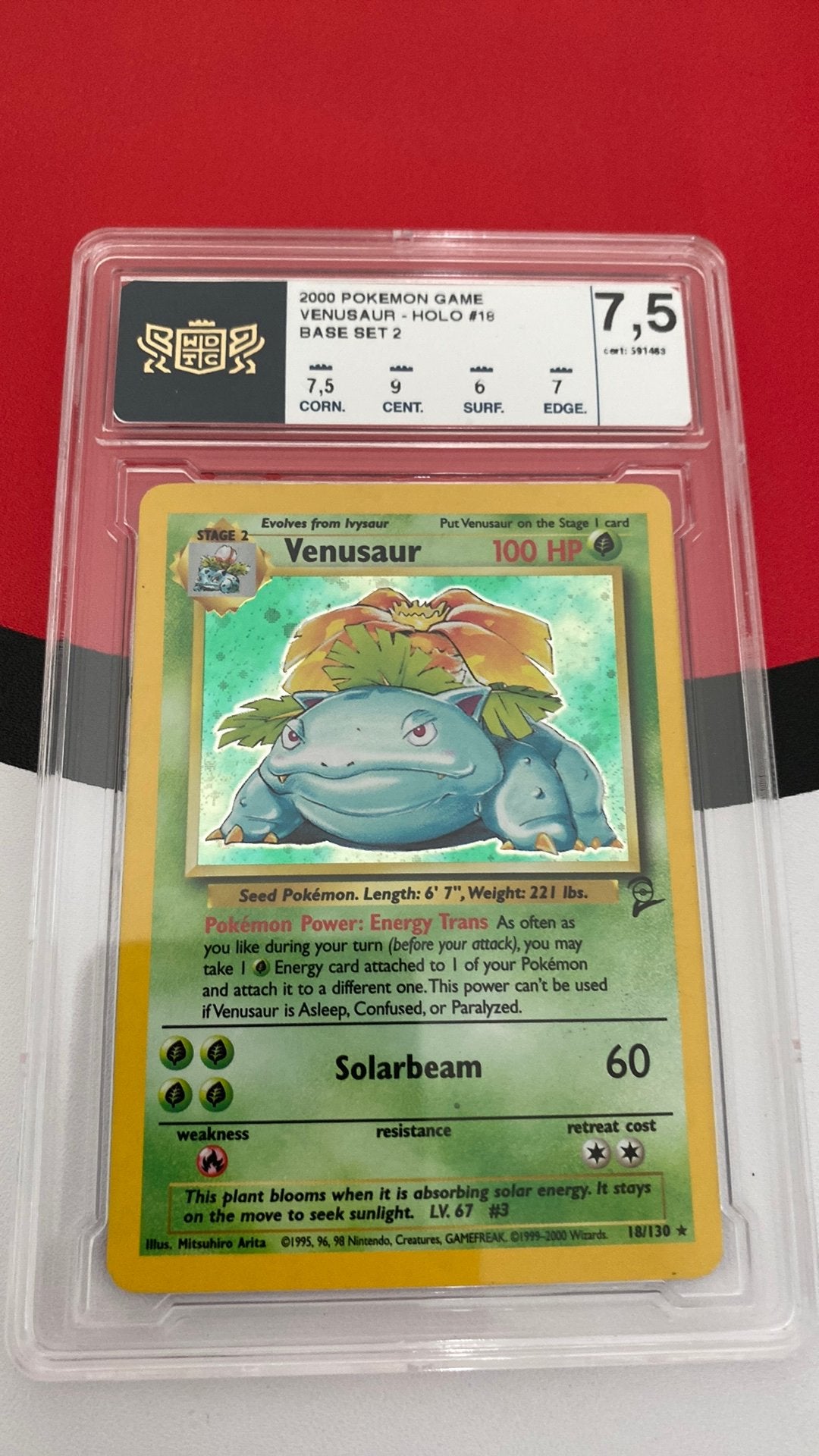 Venusaur holo base set 2 18/130 grade 7,5, Hobby en Vrije tijd, Verzamelkaartspellen | Pokémon, Ophalen of Verzenden, Zo goed als nieuw