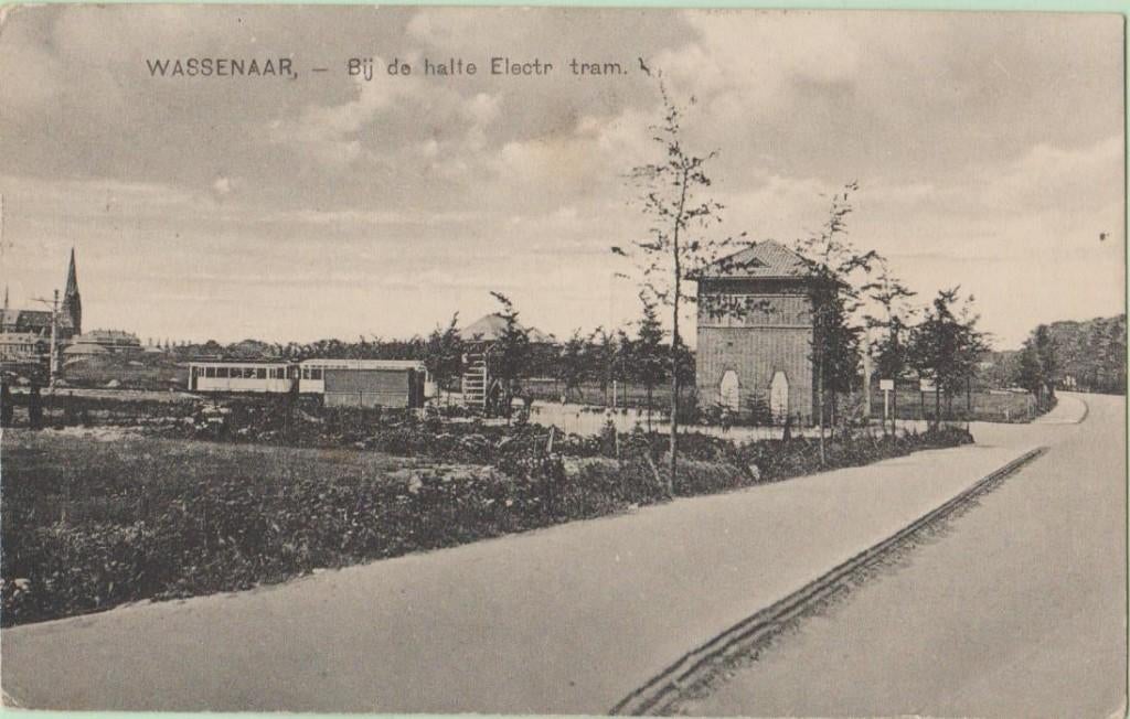 Wassenaar bij de halte electrische tram 1924., Verzamelen, Ophalen, 1920 tot 1940, Gelopen, Zuid-Holland