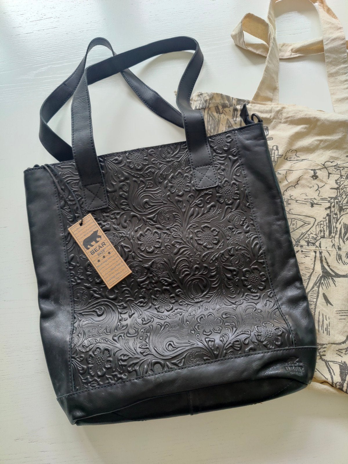 Bear Design Flora XL Shopper - Zwart Leer met Bloemenprint, Sieraden, Tassen en Uiterlijk, Ophalen, Nieuw, Zwart, Shopper