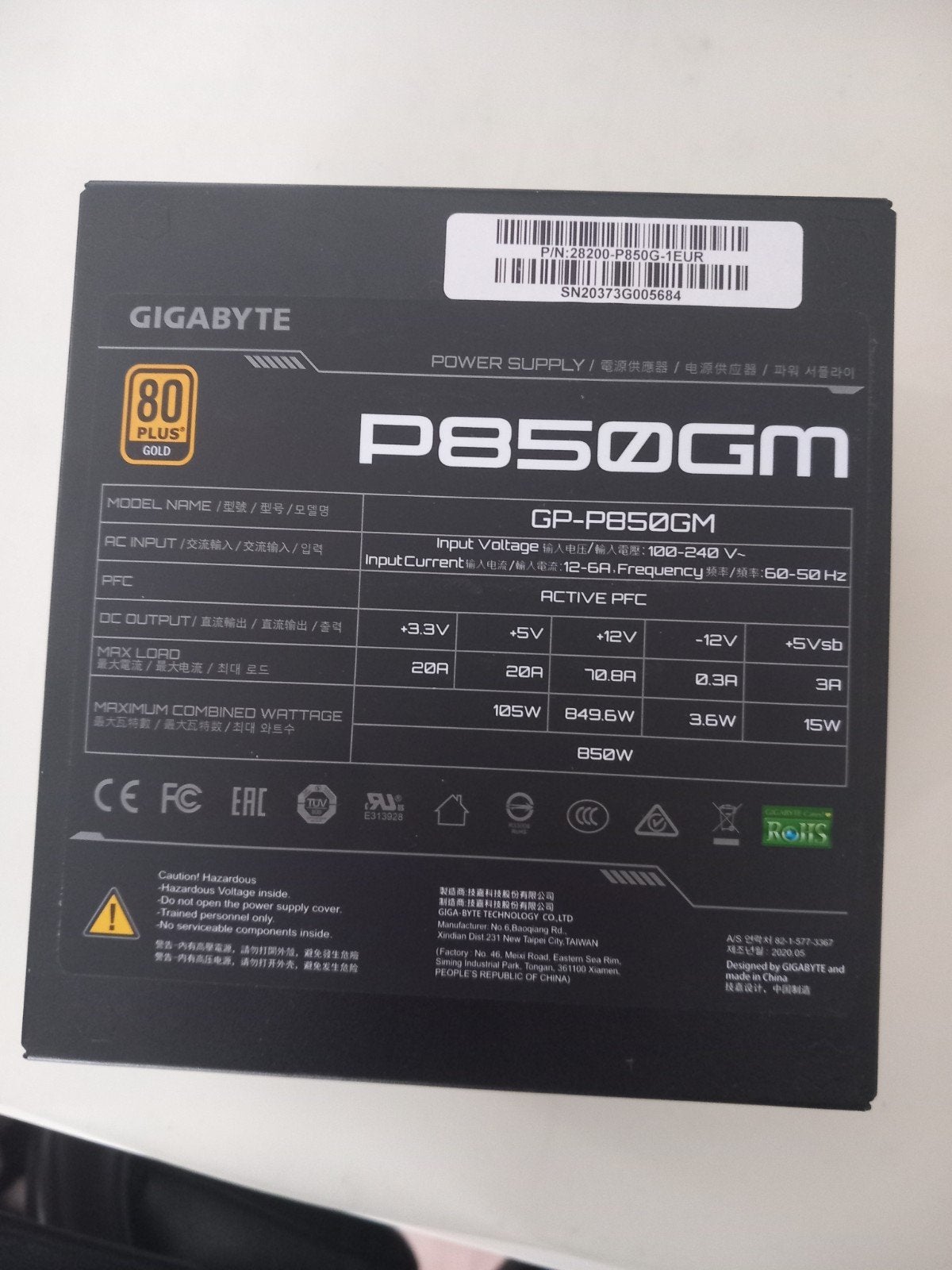 GIGABYTE P850GM 850W 80 PLUS Gold Voeding, Computers en Software, Ophalen, Gebruikt