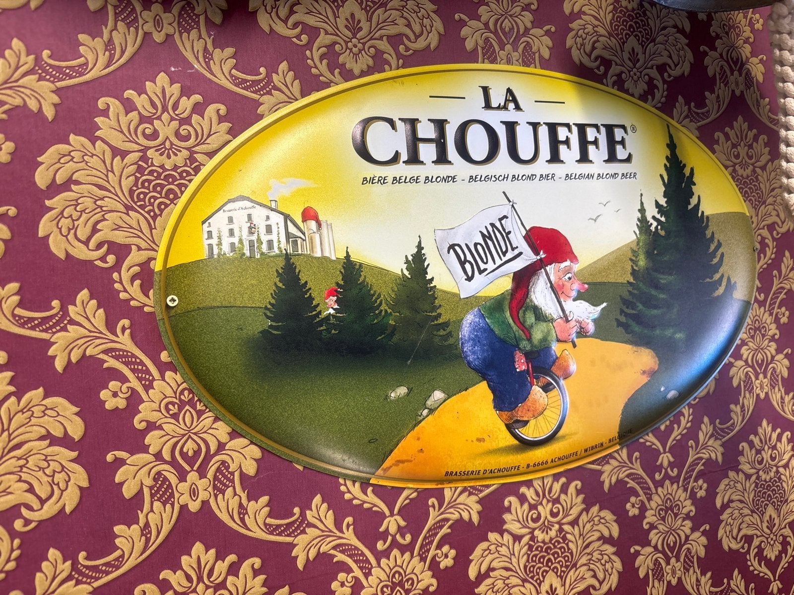 Vintage La Chouffe Blond Bier Reclamebord - Kabouter op Eenw, Ophalen of Verzenden