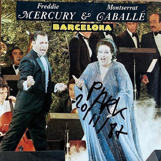 Freddie Mercury & M. Caballé - Barcelona (Duitse persing), Gebruikt, Fotohoes, 7 inch, Ophalen of Verzenden