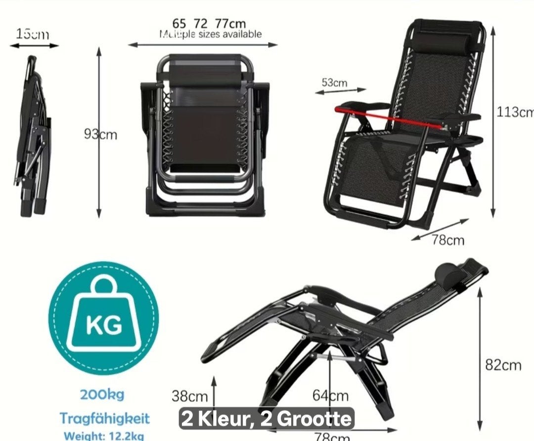 Opvouwbare Ligstoel met Ligkussen - Comfortabel & Verstelbaa, Tuin en Terras, Ligbedden, Nieuw, Metaal, Inklapbaar, Verstelbaar
