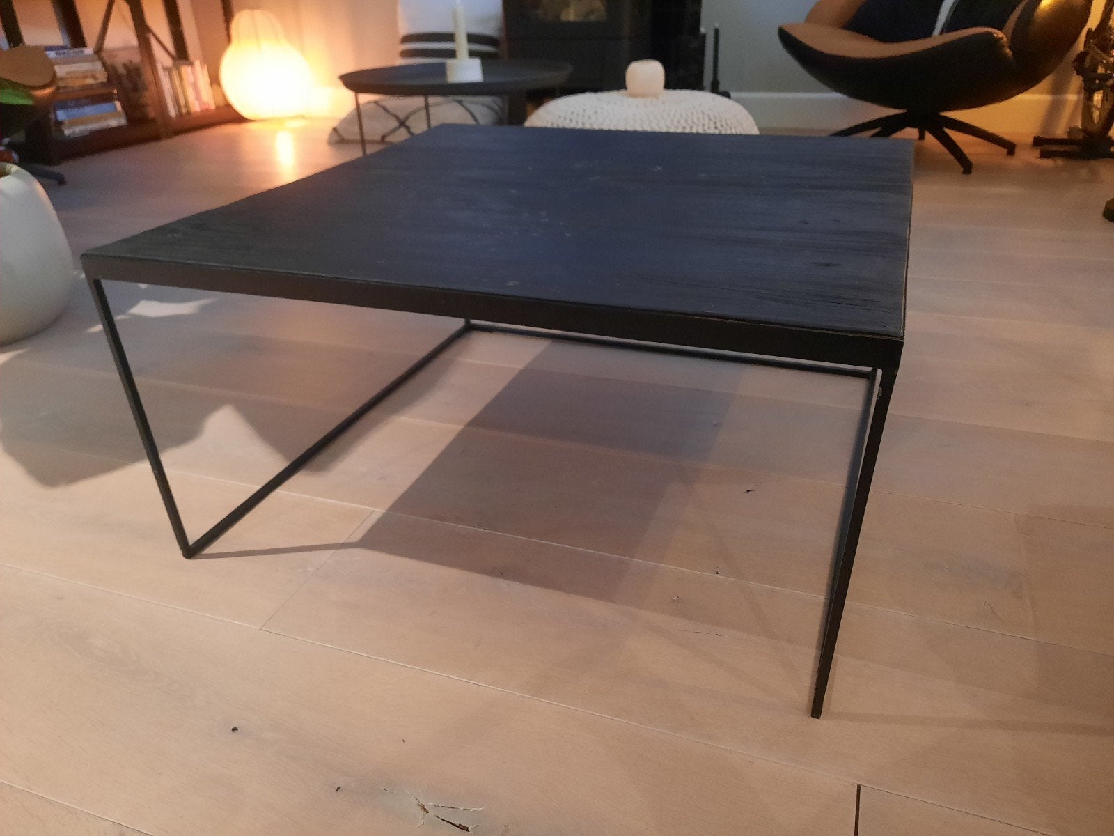 Salontafel vierkant zwart metaal/hout, Ophalen, Gebruikt, 50 tot 100 cm, Vierkant