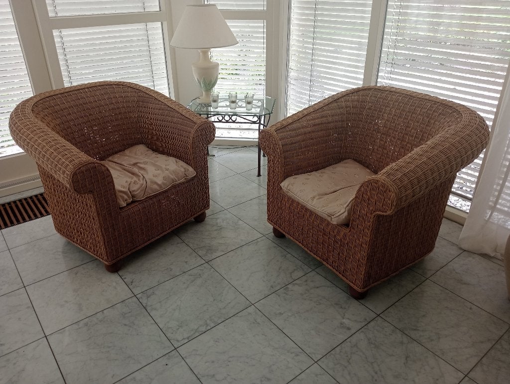 2x rotan fauteuil, Huis en Inrichting, Fauteuils, Ophalen, Gebruikt, 75 tot 100 cm, Riet of Rotan