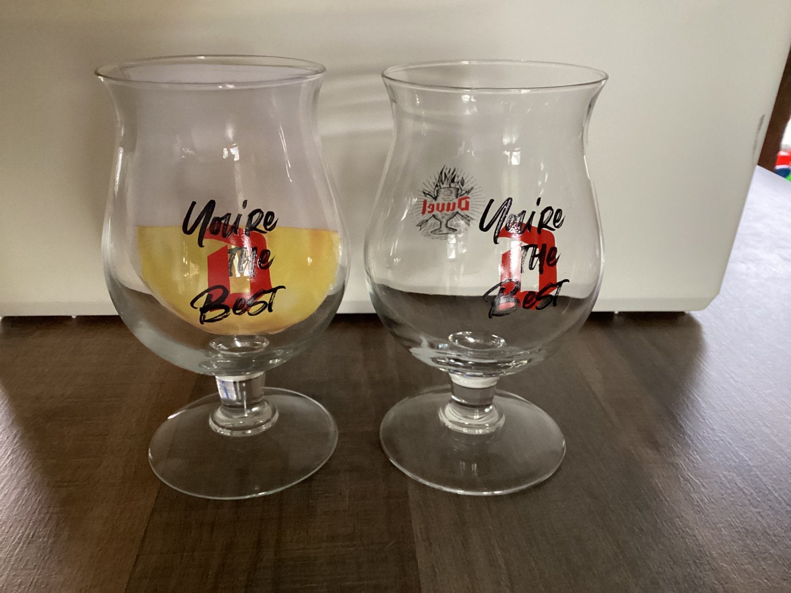 2 duvel bierglazen nieuw youre thebest 10.00 euro, Ophalen of Verzenden, Zo goed als nieuw, Glas of Glazen, Duvel