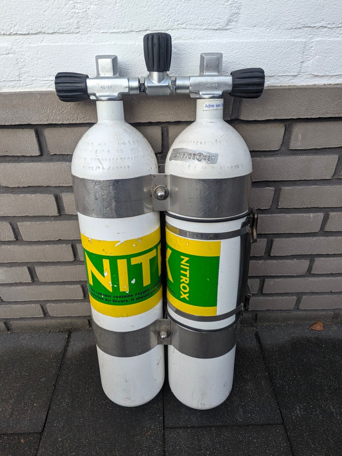 Nitrox Duikflessen Dubbelset (2x 7L) 300 bar met kraan, Ophalen, Gebruikt, Duikfles
