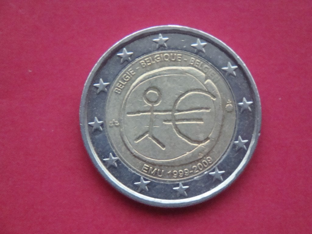 Kavel België 2 Euromunt Stickman EMU tien jaar Euro 2009., Verzenden, Overig, Losse munt
