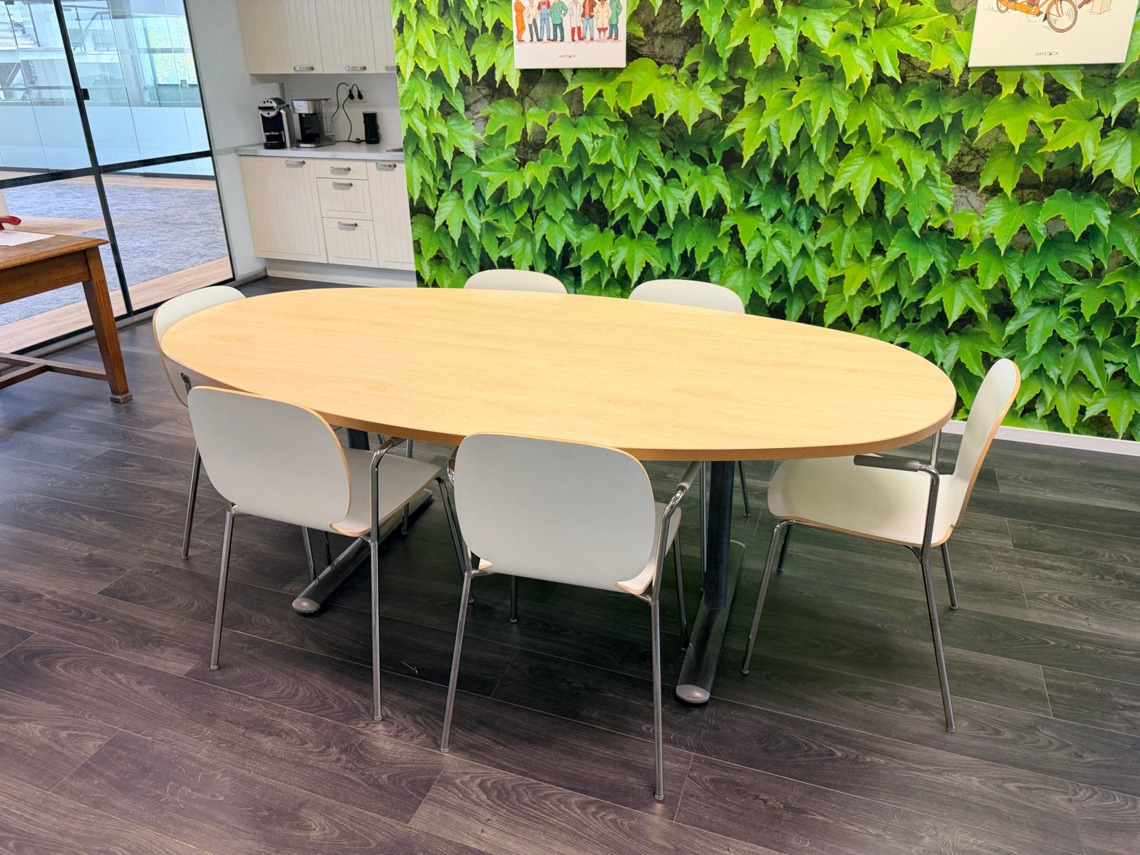 Ovale vergadertafel of eettafel 210x110 cm met 6 stoelen, Ophalen, Gebruikt, 100 tot 150 cm, 200 cm of meer