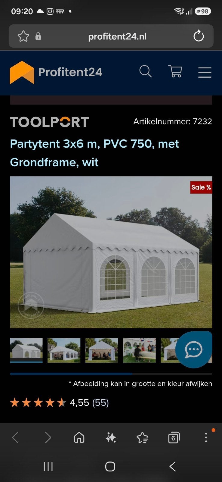 Partytent 3x6 m, PVC 750, met Grondframe, wit, Ophalen, Partytent, Minder dan 4 meter, Nieuw