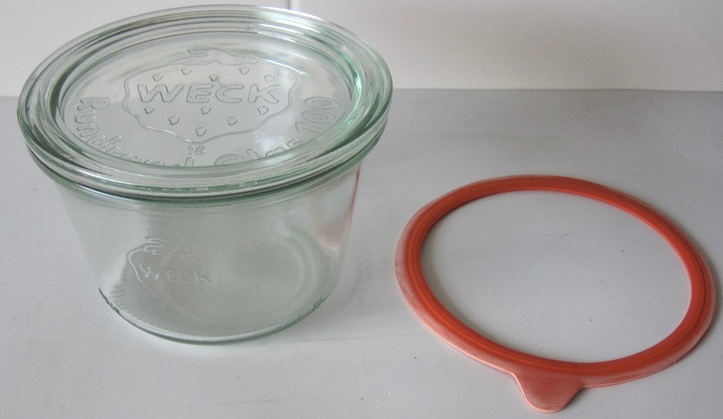 origineel klein weck glas - rundrand - glas 100, Ophalen of Verzenden, Zo goed als nieuw, Glas, Pot, Bus of Blik