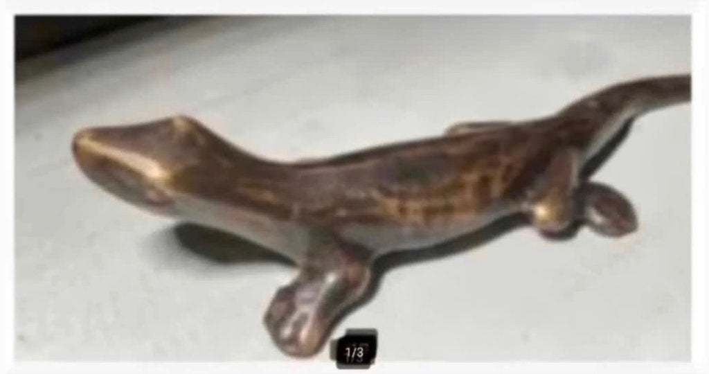 Koperen brocante salamander, 17 cm, Ophalen of Verzenden, Zo goed als nieuw, Dier