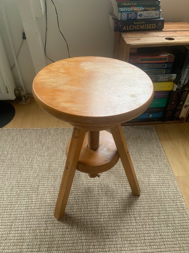 Vintage houten draaikruk, Ophalen, In hoogte verstelbaar, Gebruikt, Hout