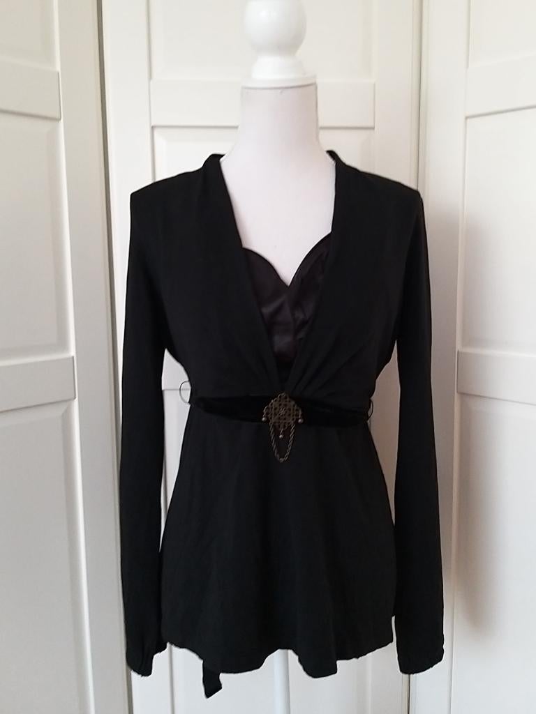 Sophia Pigozzi zwarte dubbel top met broche, maat 42 L, Kleding | Dames, Sophia Pigozzi, Zwart, Maat 42/44 (L), Ophalen of Verzenden