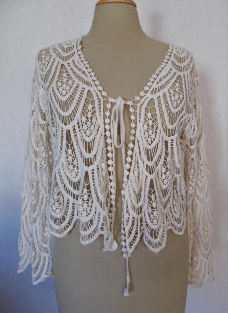 Beige kant look Ibiza/hippie/boho top/hesje! L, Kleding | Dames, Tops, Zo goed als nieuw, Maat 42/44 (L), Beige, Lange mouw, Ophalen of Verzenden
