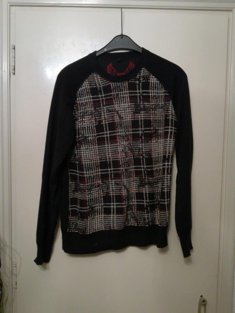 als Nieuw  BLEND RSC Trui ruit zwart wit rood 100% katoen L, Kleding | Heren, Truien en Vesten, Maat 52/54 (L), Blend, Zwart, Ophalen of Verzenden