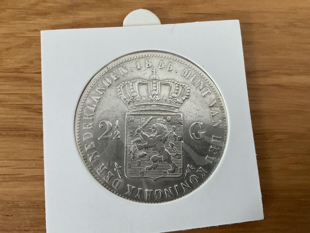 Nederland rijksdaalder 1856 zilver, Ophalen of Verzenden, 2½ gulden, Zilver