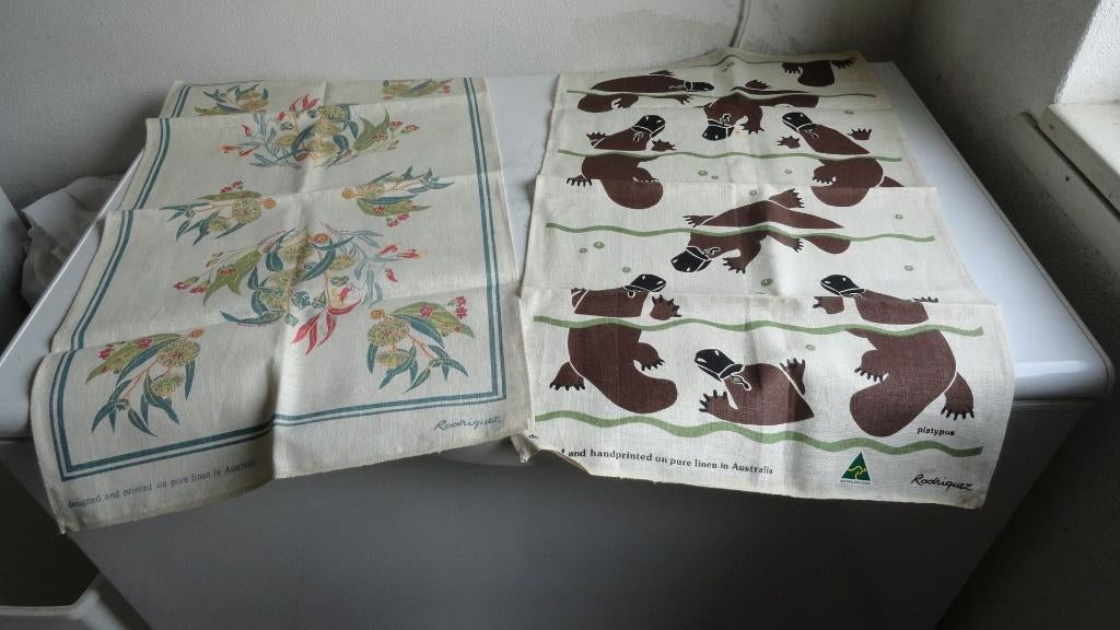 Theedoeken, linnen souvenir vintage gemaakt in Australie, Antiek en Kunst, Ophalen of Verzenden