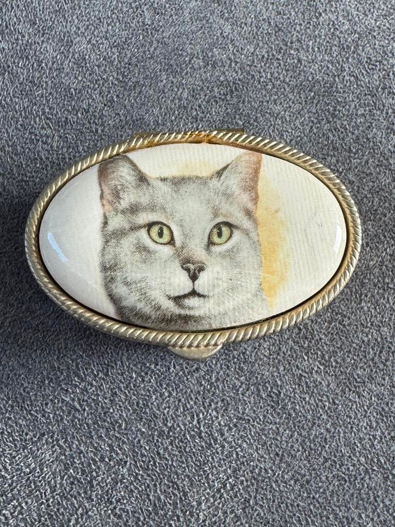 Vintage Pillendoosje met Kattenafbeelding, Antiek en Kunst, Antiek | Woonaccessoires, Ophalen